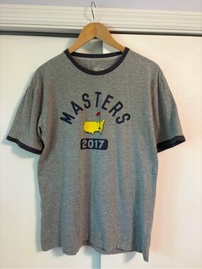 Masters Gray Ringer Tee with Yellow Map and Navy Trim